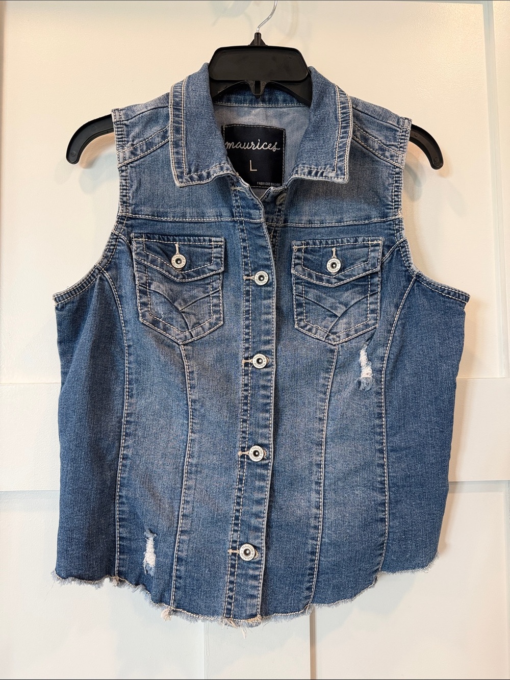 Maurices Medium Blue Denim Sleeveless Button-Up Vest